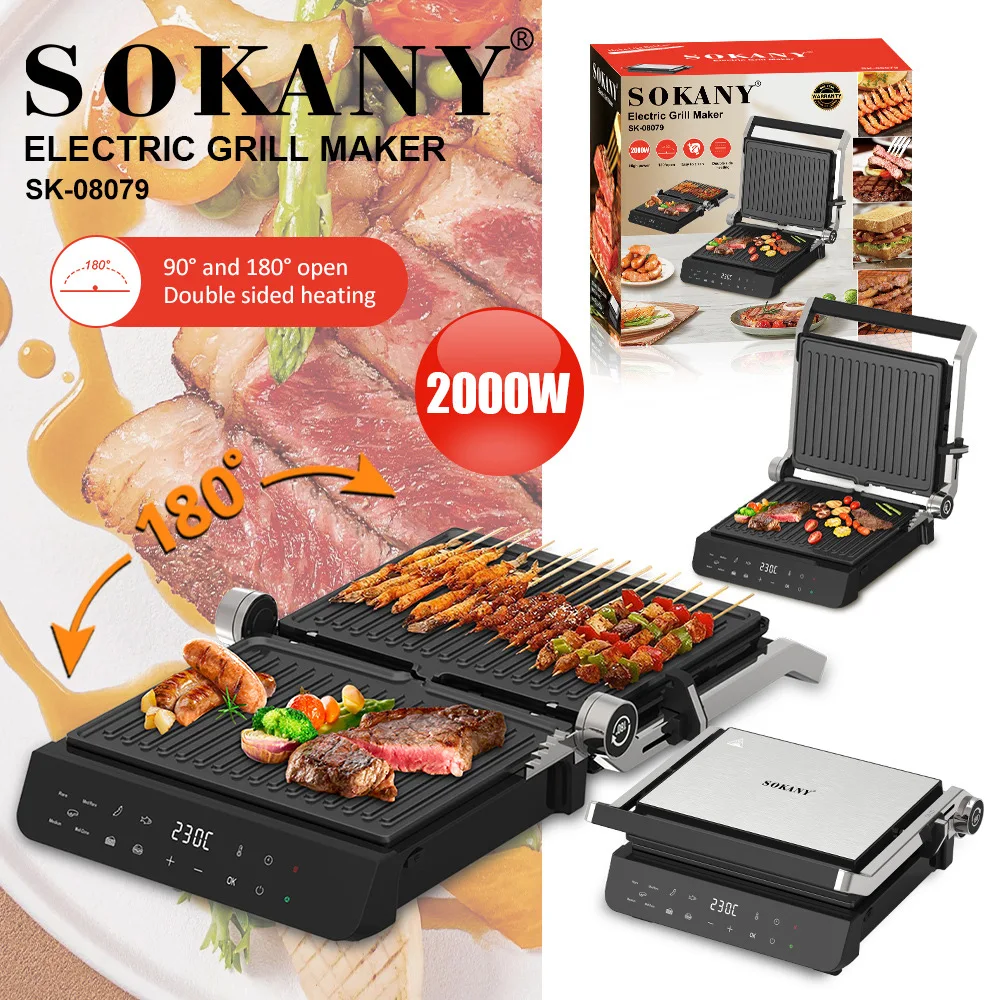 2000w Digital Steak Grill Small Kitchen Appliance Smart Electric Grill Contact Grill Panini Maker
