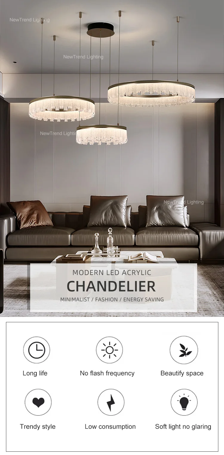 lc9850 modern style indoor decoration pendant light living dining room restaurant acrylic led ring chandelier-0