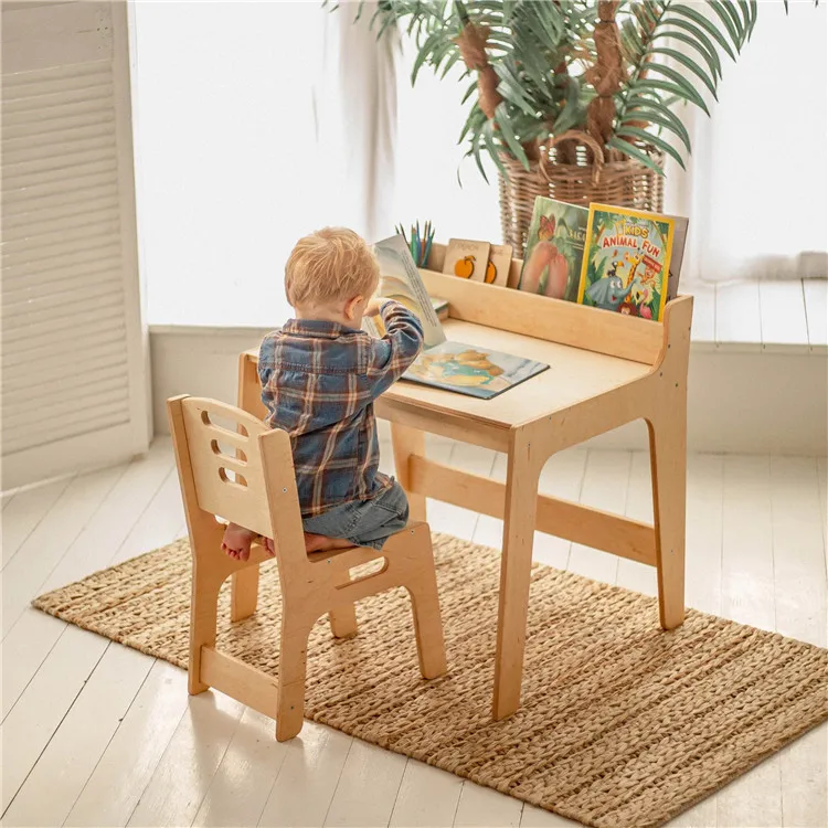 Children's Activity Table Preschool Learning Set Table With Shelf And Chair Montessori Baby