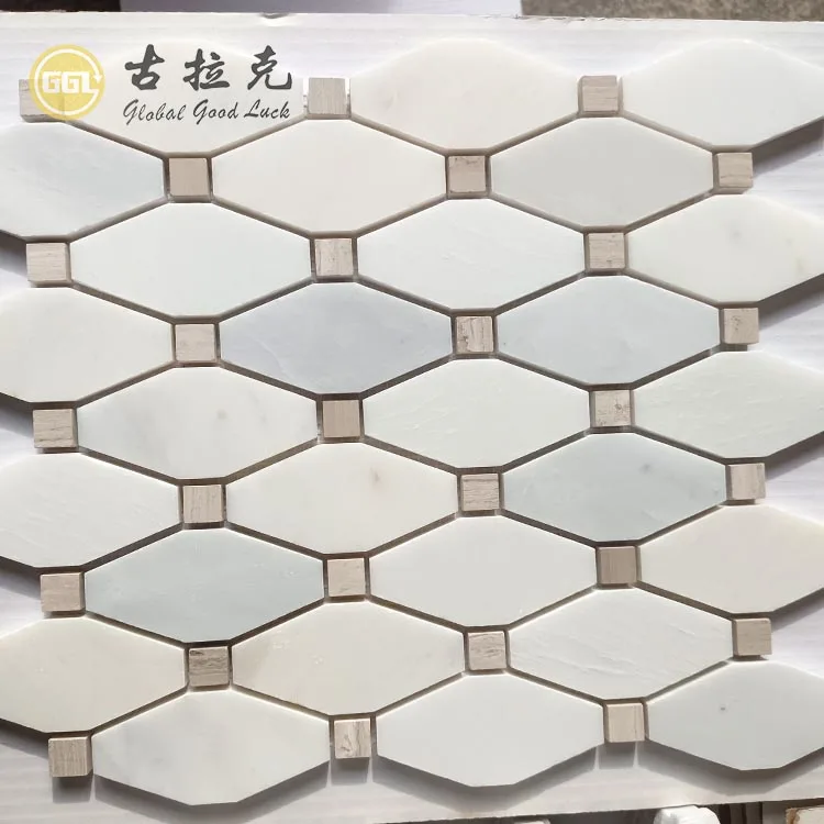 Oriental White Irregular Marble Long Octagon Shape Marble Mosaic Tile for Wall supplier