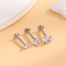 16G 3/4/5mm Clear CZ Internally Threaded Labret Monroe Lip Studs 8mm Helix Cartilage Tragus Earring Piercing Jewelry