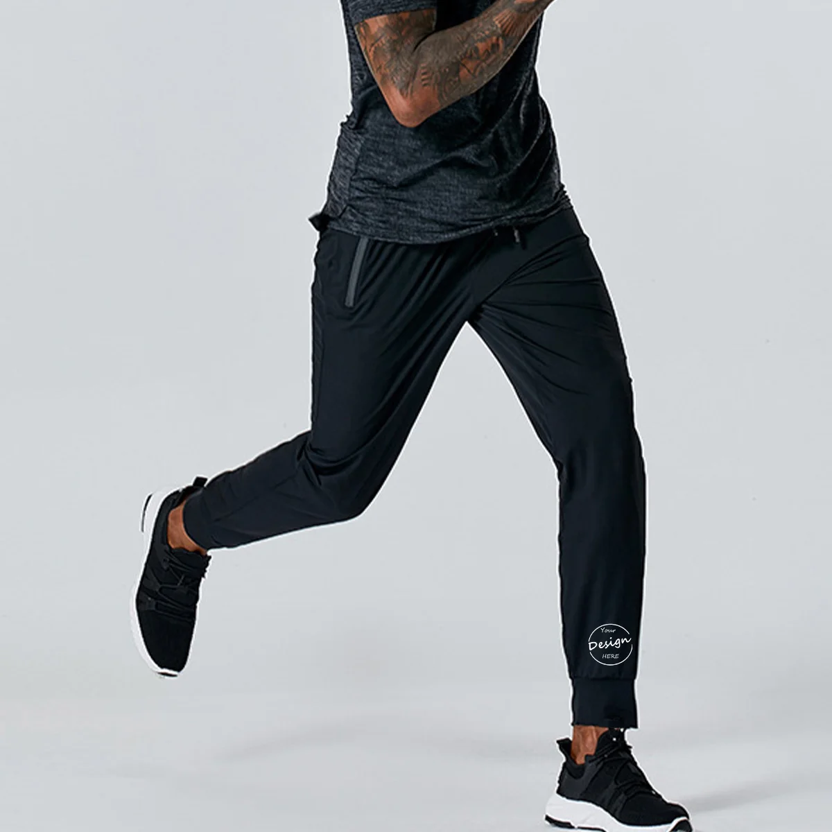 Men Sweatpants Quick Dry Polyester Regular Fit Running Jogger Pants Plus Size Fitness Gym Wear With Zipper Pocket