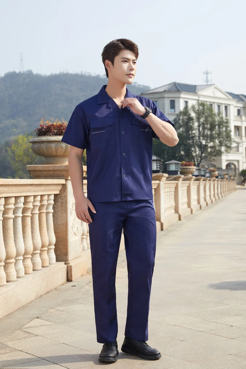 Summer workwear set men thin long short-sleeved site workshop labor protection construction engineer