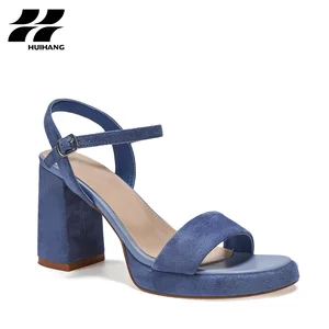 Stylish Comfortable Suede Square Heel Sandals Soft Square Toe Slip-On Closure Light Weight Solid Pattern for Casual Wear