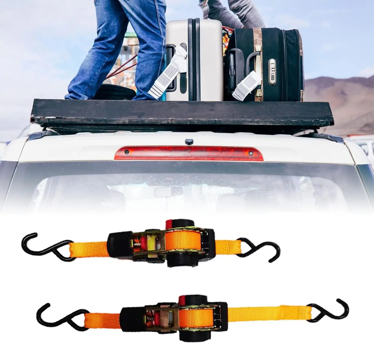 20/25/38/50MM Auto Retractable Ratchet Lashing Straps Heavy Duty Tie Downs with S-Hook & Bolt-On for Cargo Securing