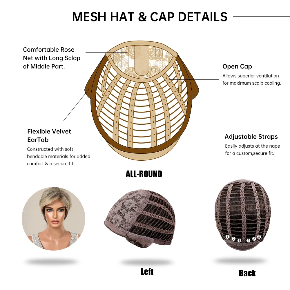 浩灵假发制造商暗根Ombre棕色金色短发假发蓬松精灵切割合成玫瑰网眼假发| Alibaba.com, image size:1000x1000