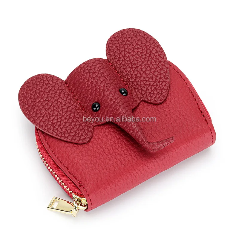 DST Inspiration High Quality Creative Cowhide Leather Elephant Lichi Grain Coin Purse Wallet Women Mini Card Holder Bag