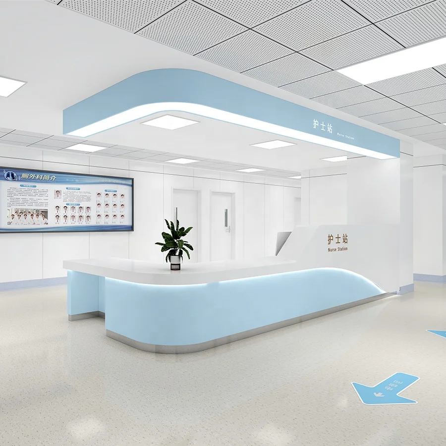 Custom Produced Curved White Reception Counter Nurse Station Front Desk Furniture for Hospital & School Use 2