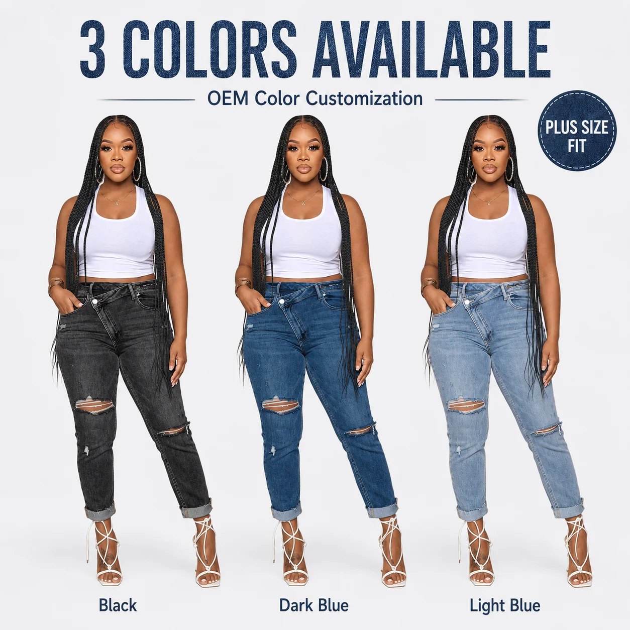 New Arrivals Broken Hole High Waisted Casual Womens Stretchy Pencil Pants Light Wash Breathable Jeans