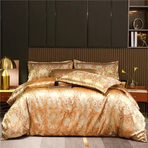 European Court Jacquard Satin Polyester Luxury 4pcs Quilt Cover Sheets Wedding Bedding Sets King Queen Twin Home