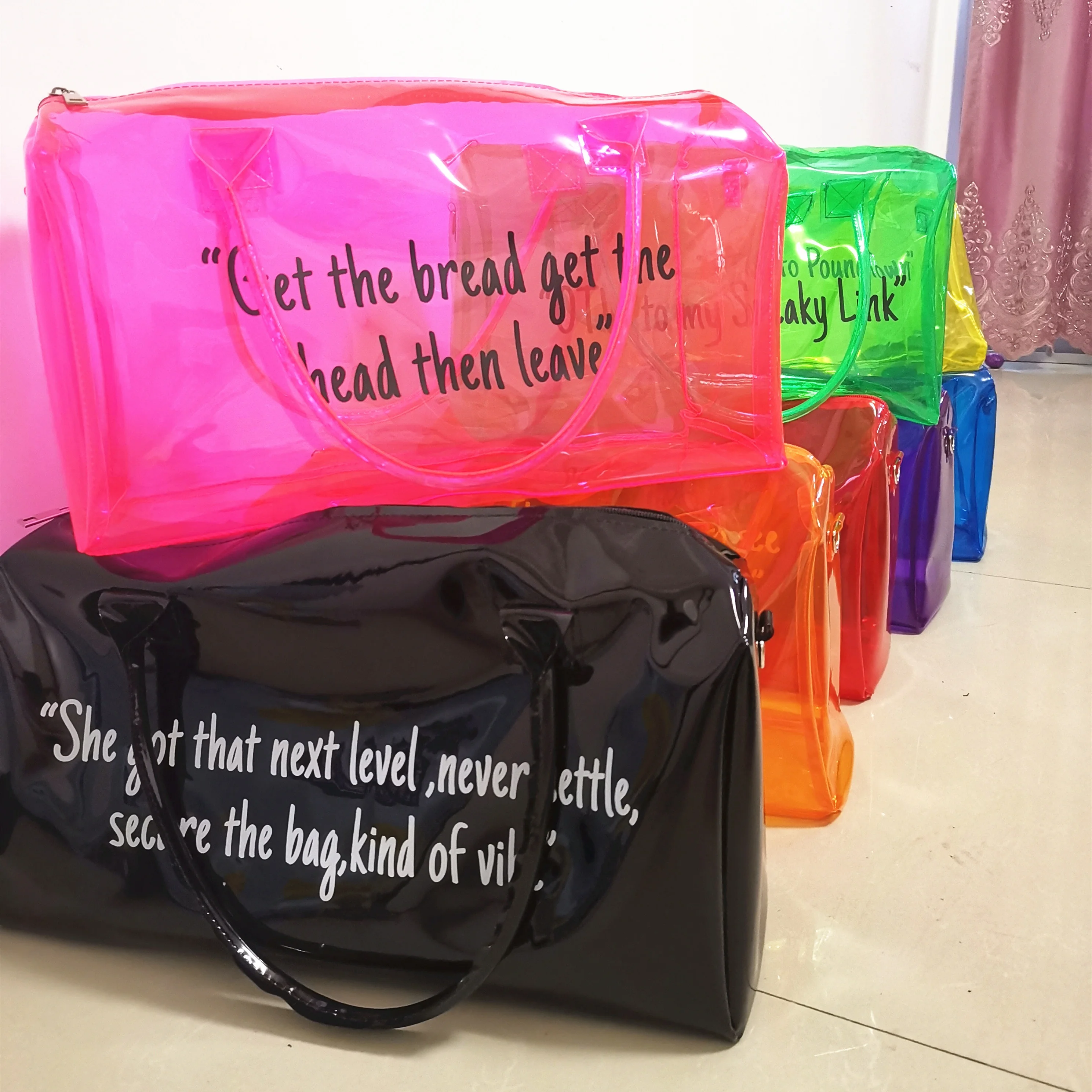 Womens Customized Travel Waterproof Colorful Transparent Duffle Bag Pvc
