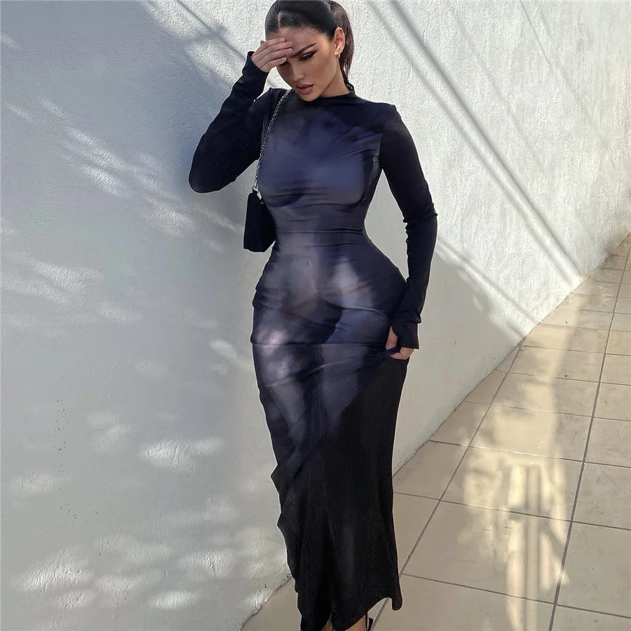 kliou Suspendency Maxi Dress Women Leopard Panelled Draped Backless Lace Up Sheath Long Robe Female Classic Party Club Vestidos main image 0