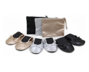 Women's PU Ballet Flats Slip-On Closure Light Disposable Rollable Shoe With Zipper Bag Popular Party Rescue for Sore Feet