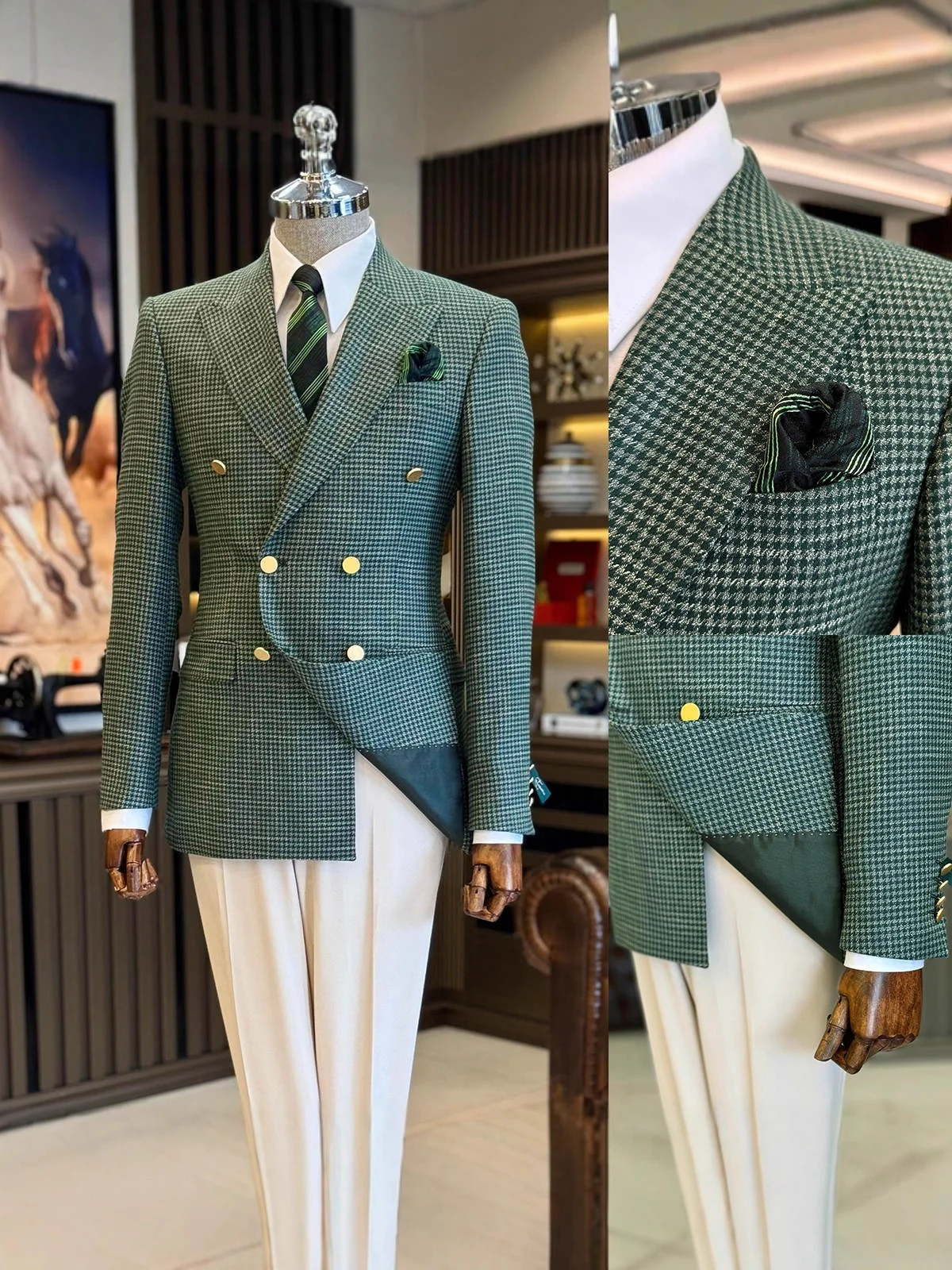 Tailored Double Breasted Slim Fit Men's Pants Suits 100% Cotton American/British Wedding Tuxedos Groom Business Party Prom
