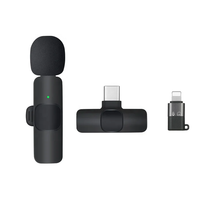 New K9 Wireless Lavalier Microphone 2in1 Noise Cancellation Mini Portable Mic for Iphone Android Live Streaming Vlog Recording