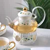 Pumpkin Flower Tea Warmer Stand + Glass Teapot
