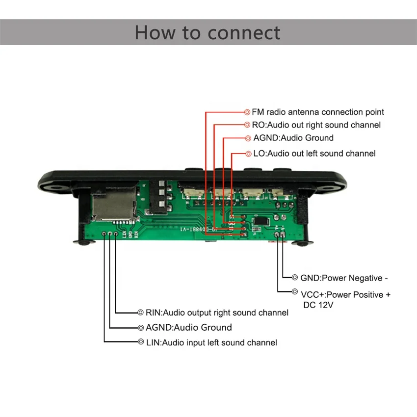 Audio Kit Bluetooth FM Radio Kit Diagram Micro TF Card Mini PCB USB MP3 Player Circuit Board