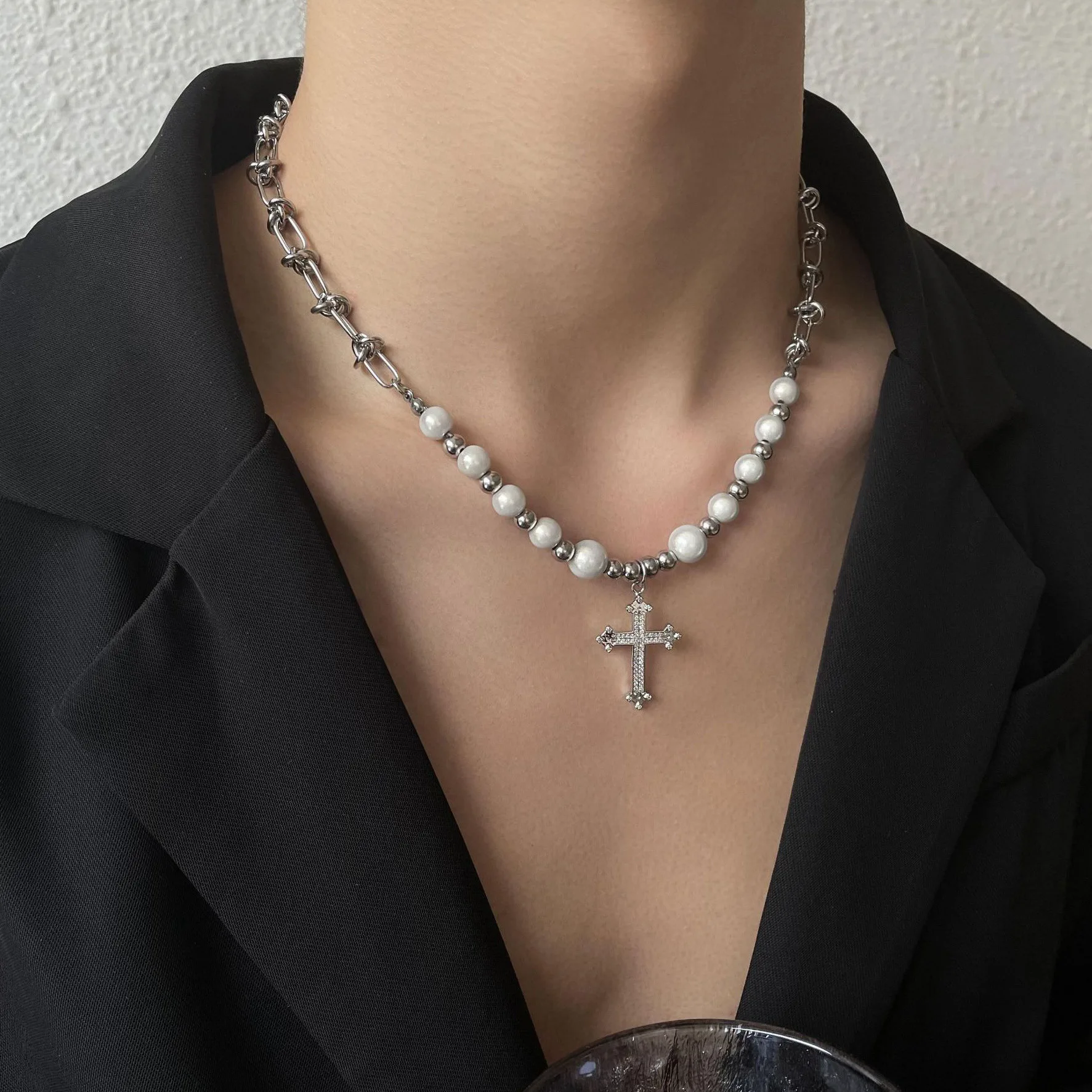 2023 New Cross Pendant Necklace Men Handmade Vintage Pearls Stone   Hd63f918721c04ec5b3180a5b59d9bfe7J 