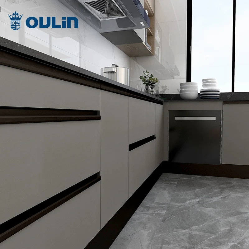 Modern Minimalist Gray Kitchen Solid Wood Pellet Kitchen Cabinet Modular