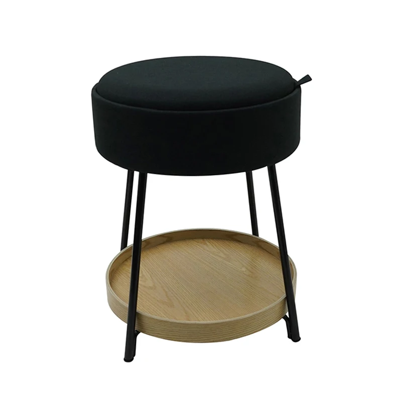 2023 New Design Storage Ottoman Pouf Round Foot Stool with Tray