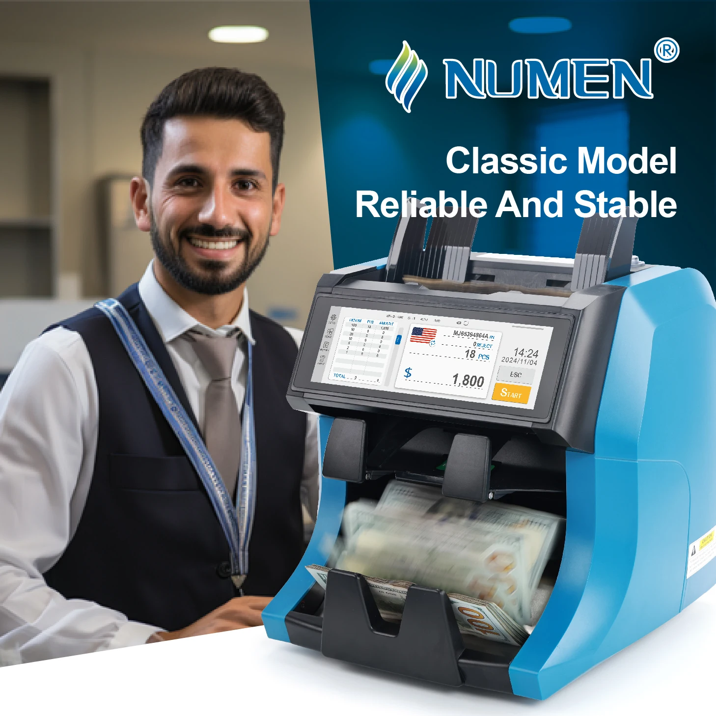 NUMEN SH-209Q Full Touch Screen Two Pockets Bill Banknote Cash Money Note Currency Sorter Mixed Money Counting Machine