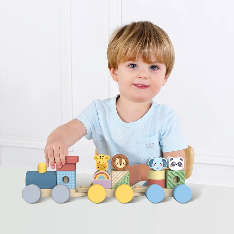 Three-section Train Building Block Toy Children's Color Animal Shape Cognition Wooden Drag Educational Toy Numberblocks