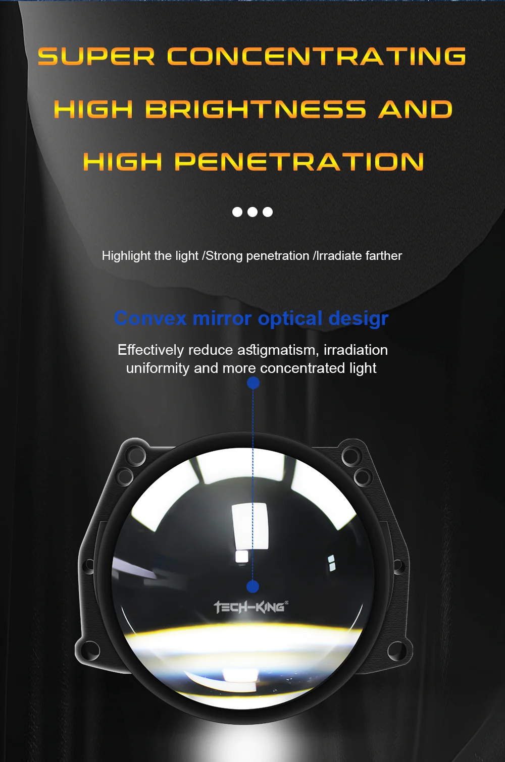 TECH-KING Factory Bi Led Lens Car LED Headlights Projection Lamp 2.5 Inch Lens 6+1 Chip High-power 130W Led Headlights H4 Lens