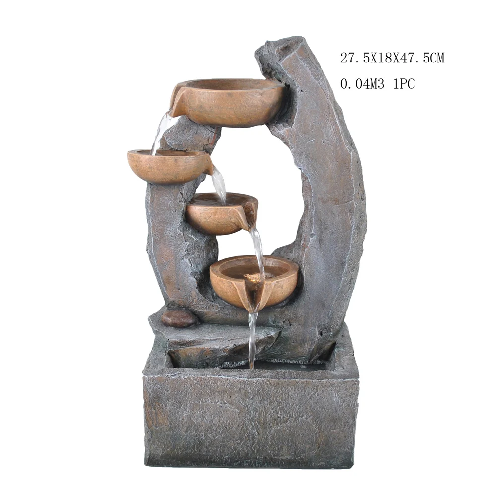 Resin Modern Solar Outdoor Rockery Trunk Garden Fountain With Led Light