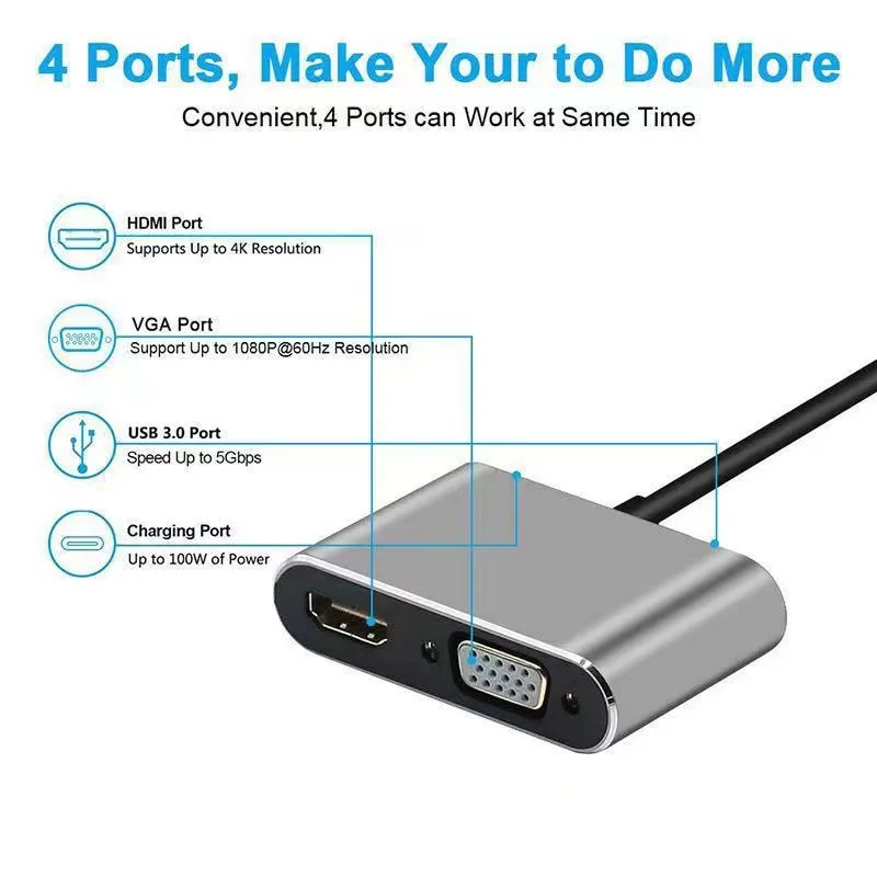 Welcome OEM Order, Factory Whole Selling 4 Port Usb C Adapters Type C To 4k HDMI Vga Pd Charging 100w Hd Vga Usb3.0 Pd 4-in-1 Hub - Buy Usb 3.1 Type-c/vga Hub 4 In 1 Type C To Hdtv Vga Audio Video Adapter Pd 4-in-1 Usb-c Hub With Type C Usb 3.0 Adapter With 4-usb Ports Tupe-c 4 In 1 Usb C Hub 60hz Adapter With 4-usb Ports Tup-c Usb Hub With Vga