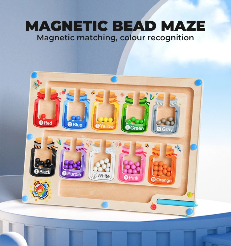 Kids Fine Motor Skills Learning Toy,Magnetic Color and Number Maze,Wooden Magnet Board Puzzles Toddler Counting Matching Games