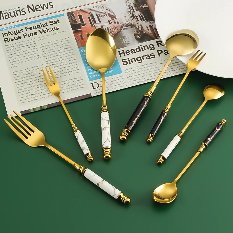 Modern Luxury Stainless Steel Porcelain Handle Cutlery Gift Set