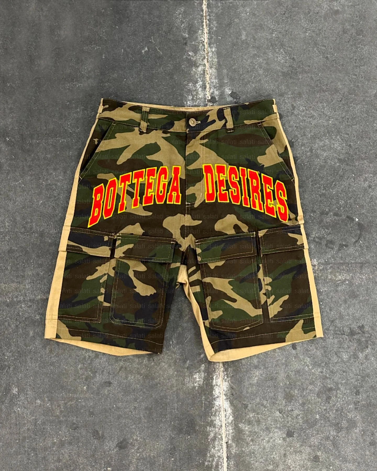 Custom Bermuda Streetwear Summer High Waist Print Twill Oversized Baggy Double Knee Carpenter Camouflage Camo Cargo Shorts Men