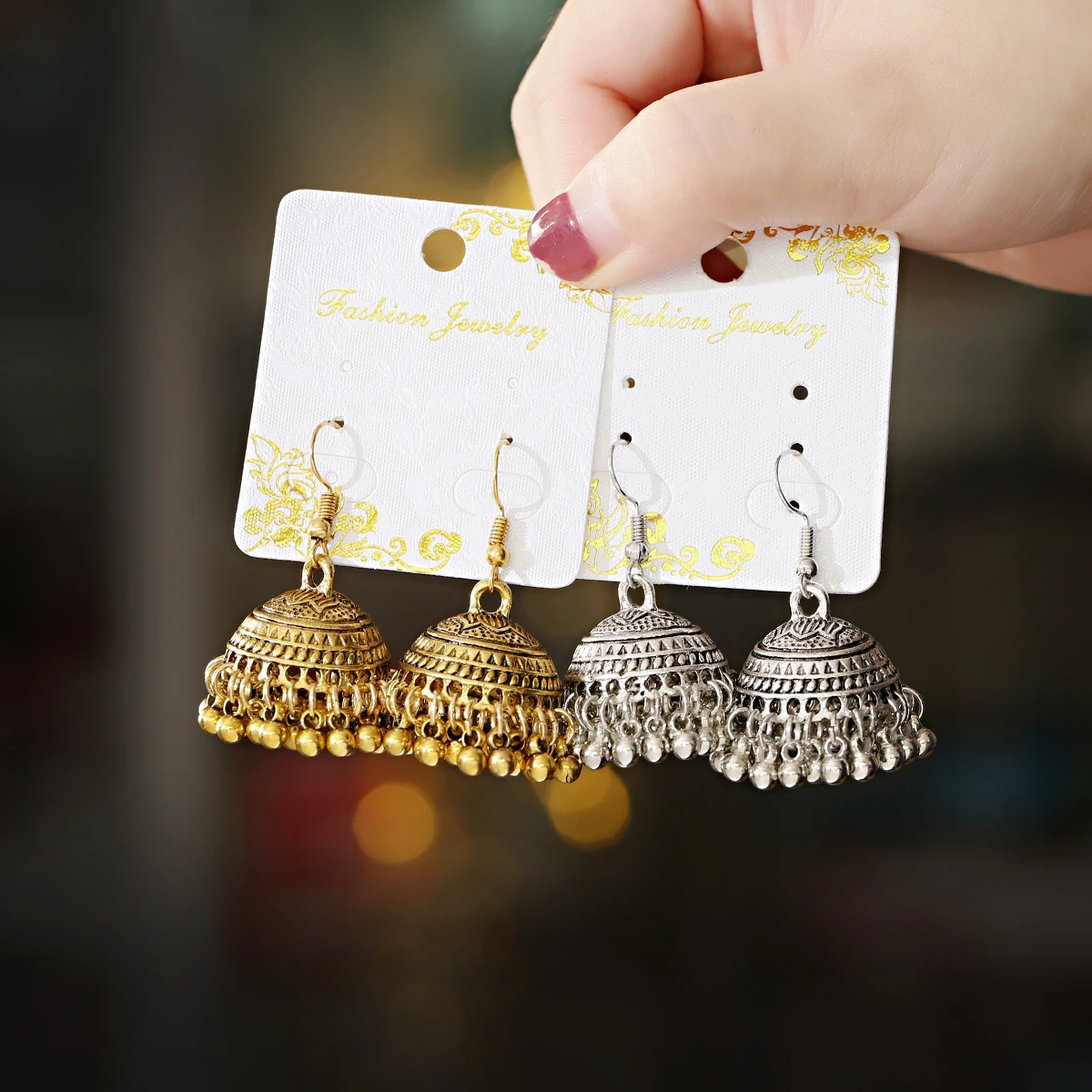 Vintage Long Tassel Bells Dangle Gypsy Indian Wedding Jhumka - Foto 3