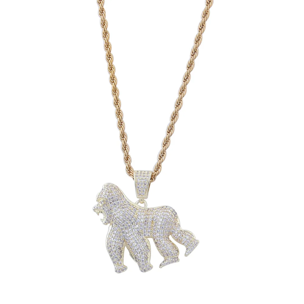 Wholesale Silver Plated Skull Shape Charm Pendant Necklace Fine Iced Hip Hop Style Zircon Unisex