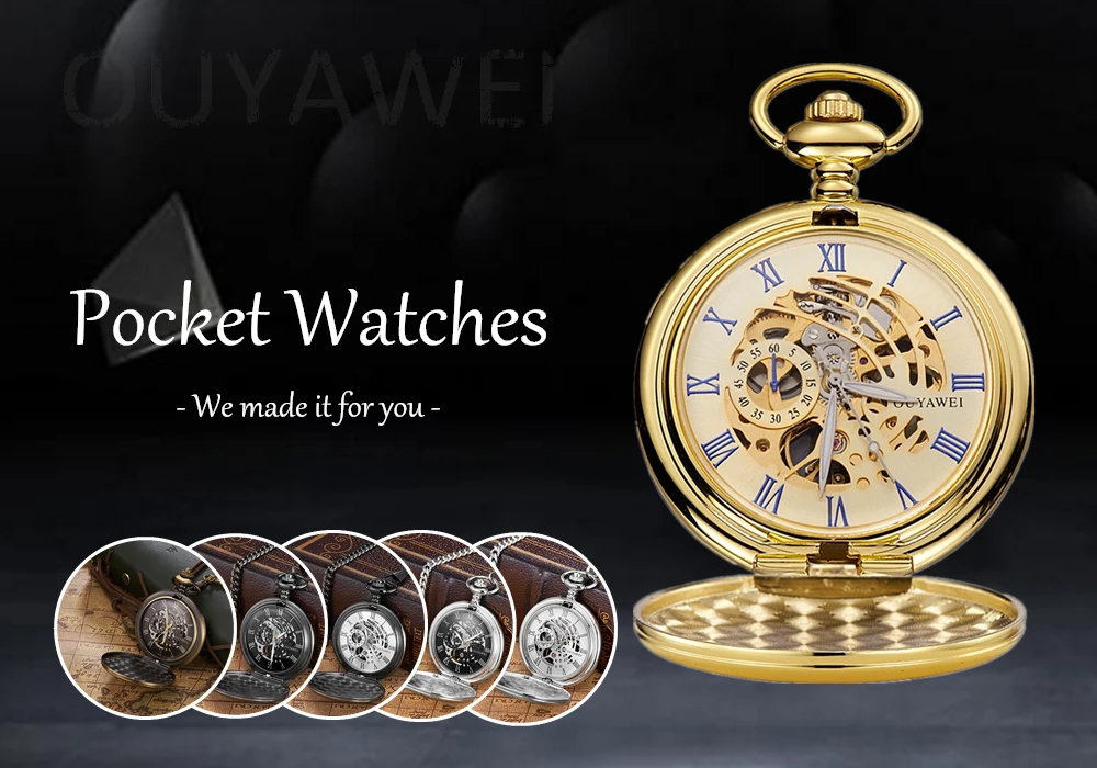 OUYAWEI Brand Mechanical Pocket Watch Men Full Steel Case Pocket Fob Watch Analog Silver White Dial Vintage Male Clock Alibaba