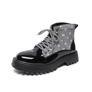 Ankle Business Leather Boots Platform Leather Boots British Style Shiny Surface Fashionable Casual Short Boots for Men