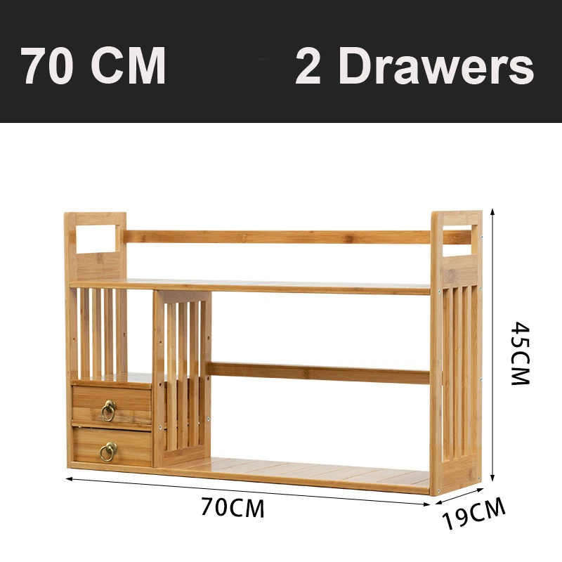 Bamboo Desk Storage Shelf Bookcase with Drawers for Home and Office Desktop Bookshelf