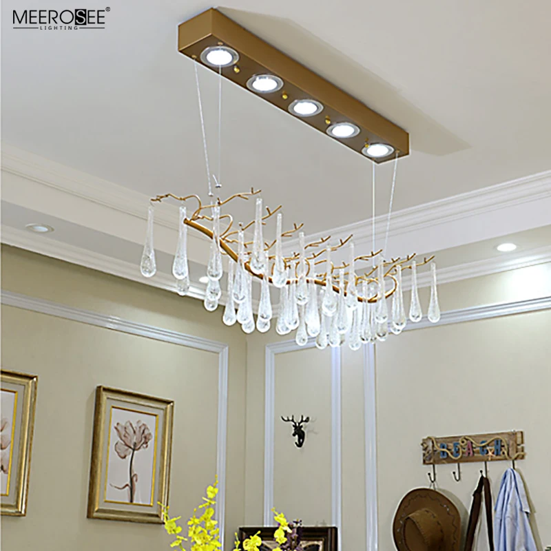 Meerosee Zhongshan Luxury gold pendant light Iron Teardrop Crystal chandelier for Hotel Villa MD86757