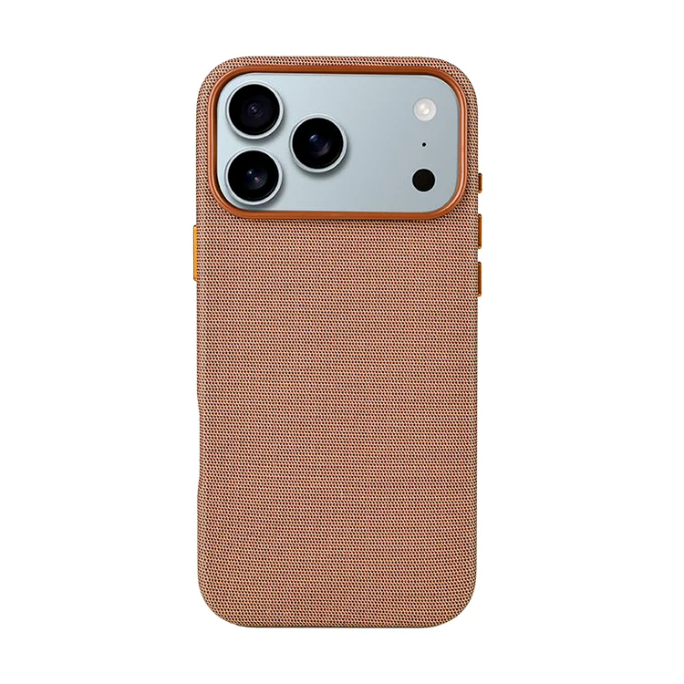 Pro Max TechWoven Handyhülle mit Leinenstruktur, individuellem Logo und Tragebandfunktion für iPhone 17_voghion.com
