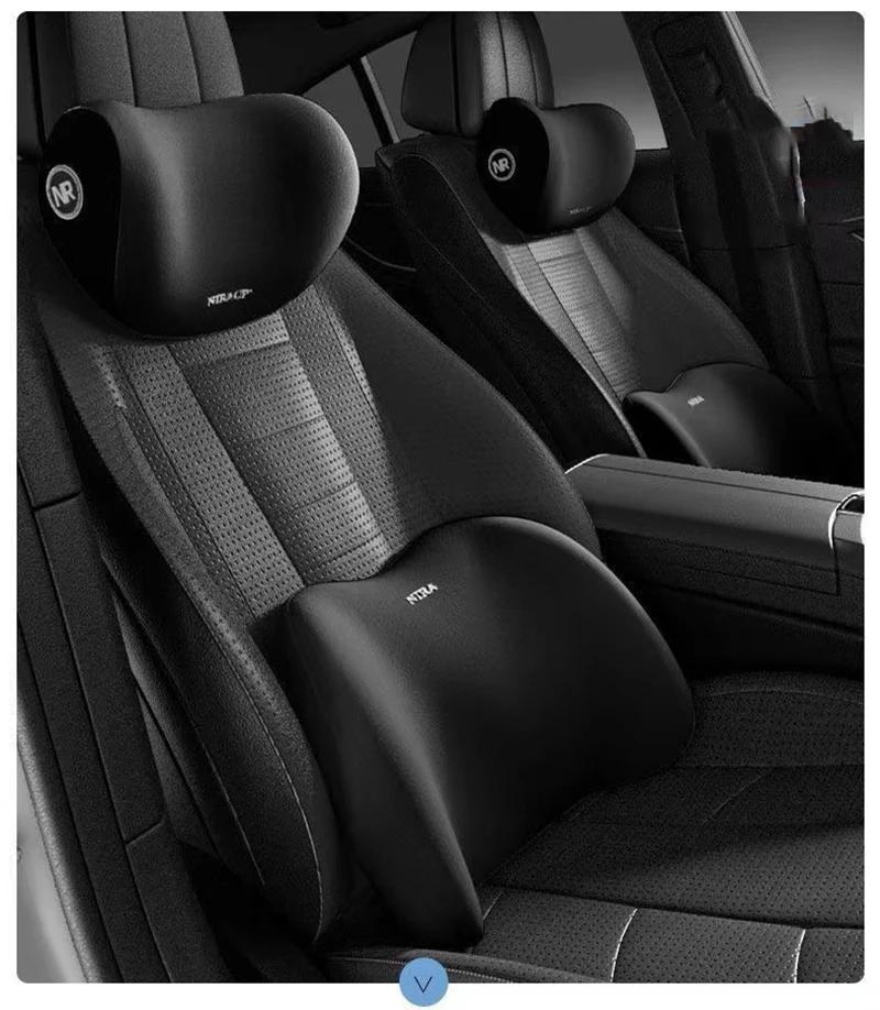1 Set Car Neck Headrest Pillow Rest Head Support Memory Travel Guard Universal Car Supplies(one Neck Cushion One Lumbar Support)