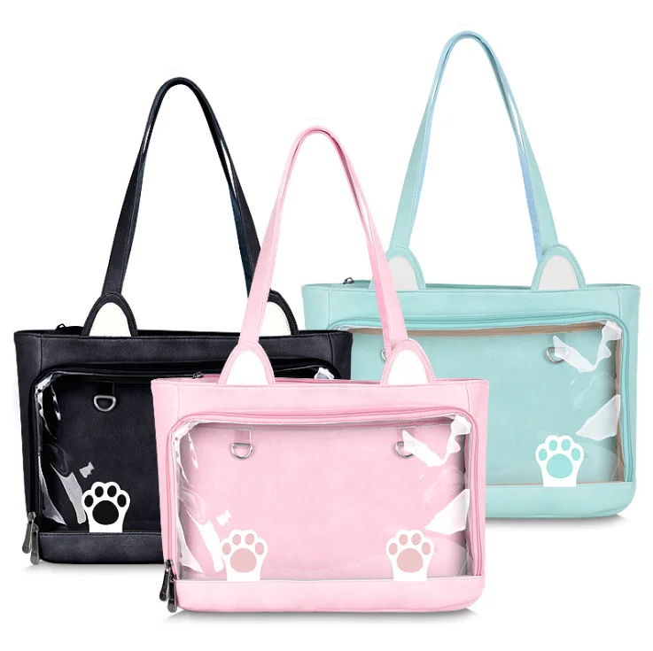 Custom Low MOQ Women Fashion Tote Bag Clear PVC Itabag Large Handbags with Pins Display Window Ita Bag