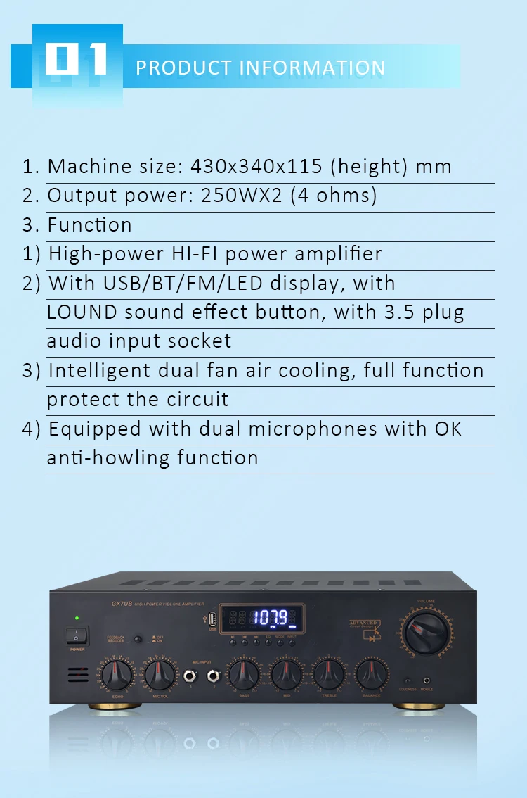 2 Channel Power Home Audio Amplifier Stereo Receivers With Usb,Sd,Aux