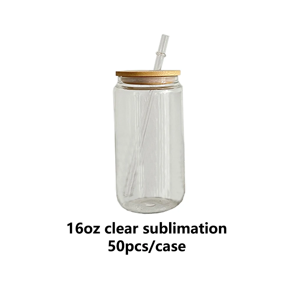 Clear Sublimation Glass Can (Plastic Colorful Lids) 16oz