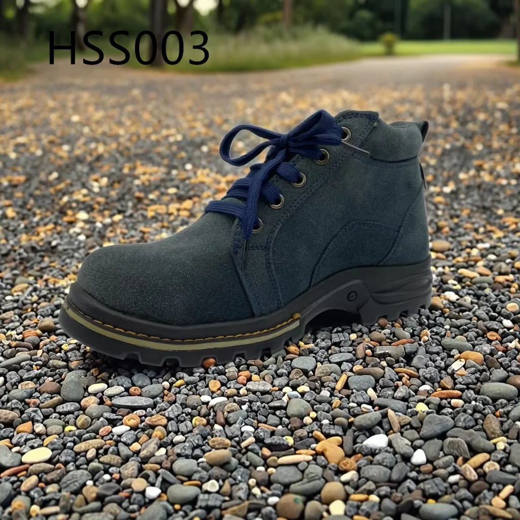 LXG,England Market Popular Natural Suede Leather Blue Outdoor Gear Boots Rugged Rubber Outsole with Stitching Hiking ShoesHSS003