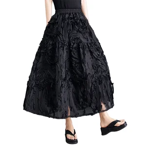 Summer New Fashion Retro Natural Waist Versatile Slimming A-line Sweet Polyester Elegant Women's Half Skirt