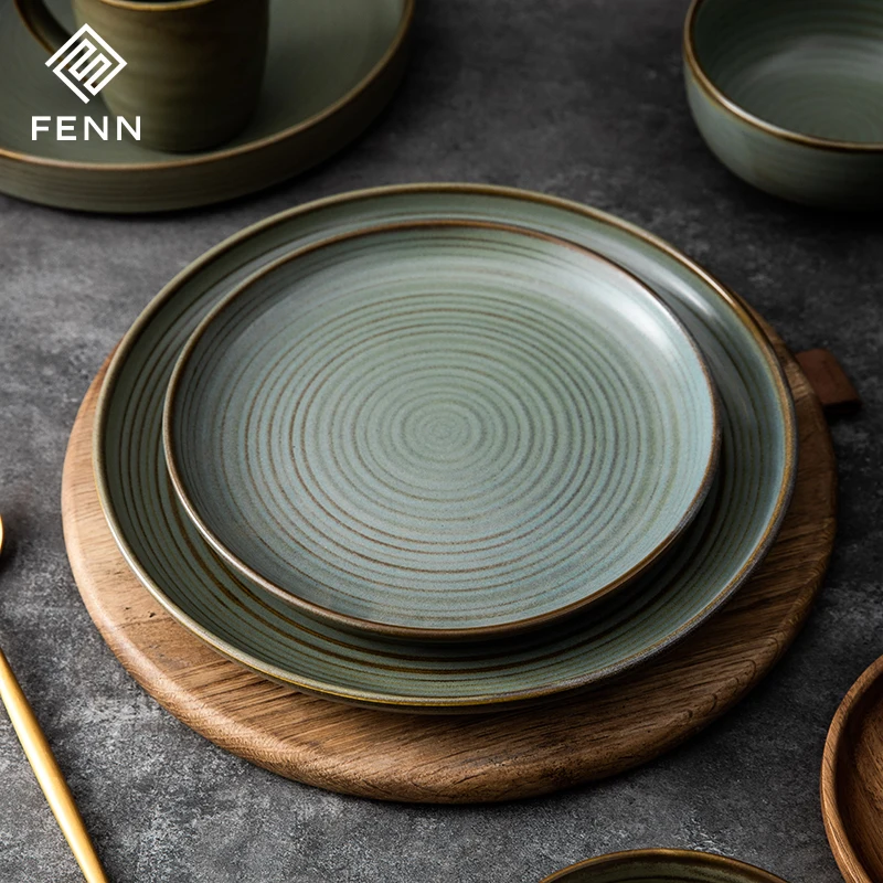 Catering Serving Plate Reactive Tableware Matte Color Rustic Ceramic Stoneware Serving Dinner Plates For Restaurant And Hotel