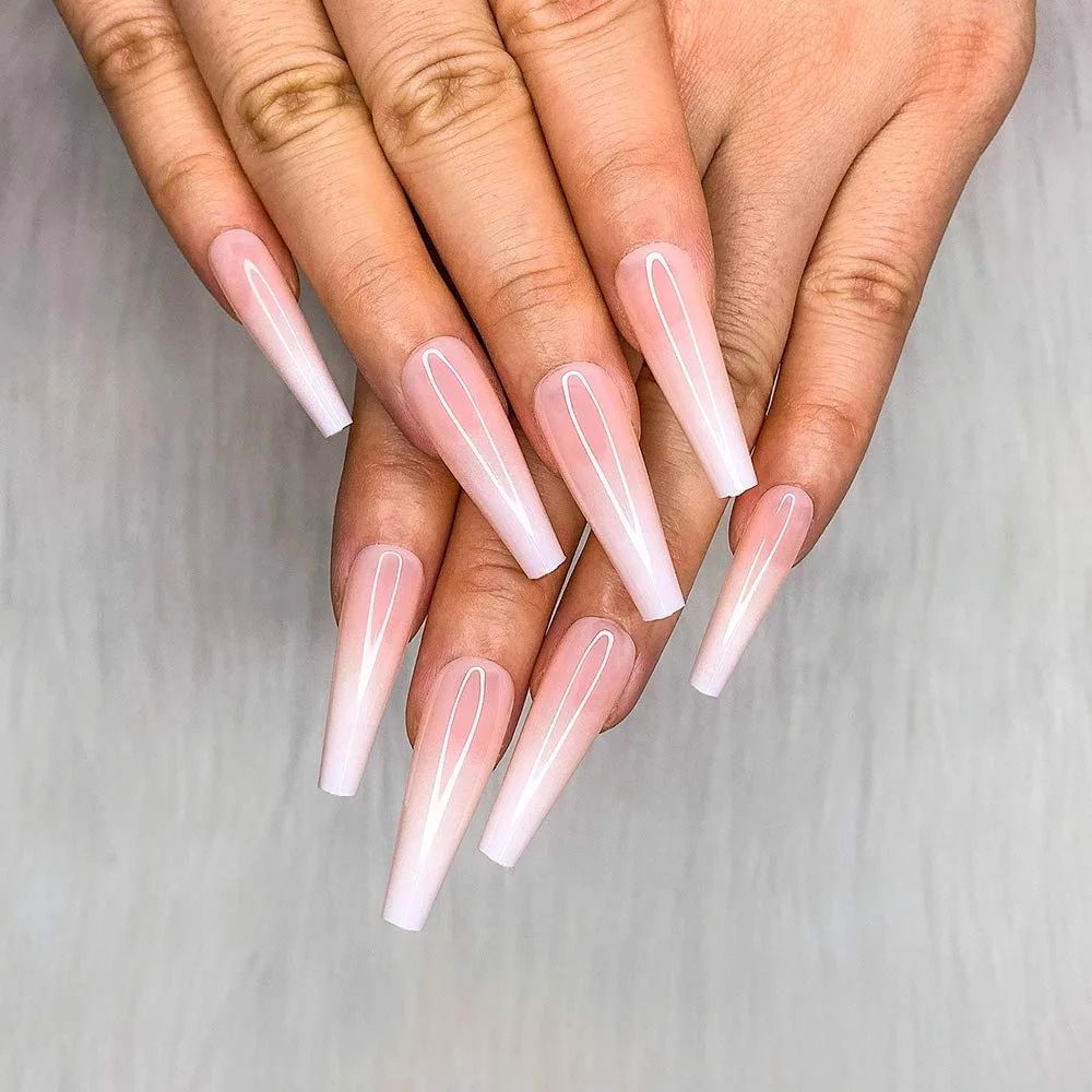 Naixi Long Ballerina Nail Tips Gradient Ombre Pink French Press On Long Coffin Shining Artificial Gel Polish False Nails Buy Nail Tips Press On Nail Tips Long Coffin Nails Product On Alibaba Com