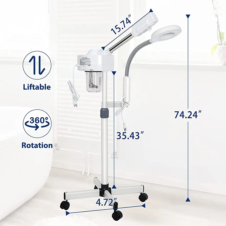 2 In 1 Facial Steamer With Magnifying Lamp Light,Hot And Cold Spa Ionic