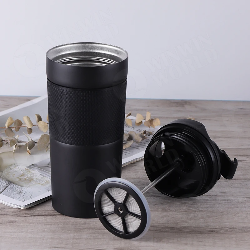 Travel Vacuum Insulated Coffee French Press Mug,Tumbler With Coffee