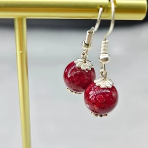 Fashionable Women's Natural Mineral Cinnabar Drop Earrings Stylish Accessories